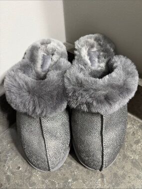 UGG Scuffette II Grey Silver Metallic Sheepskin Slippers